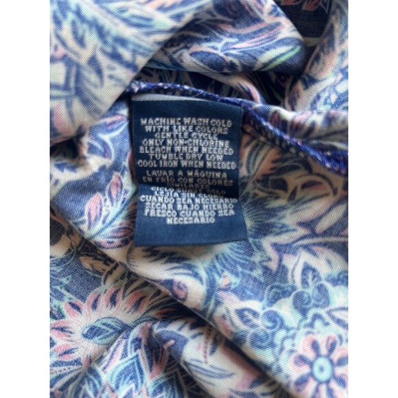 Caribbean Joe Dress L Rayon Paisley Blues Flutter Elbow Sleeves Flowy Boho Chic - Picture 8 of 14